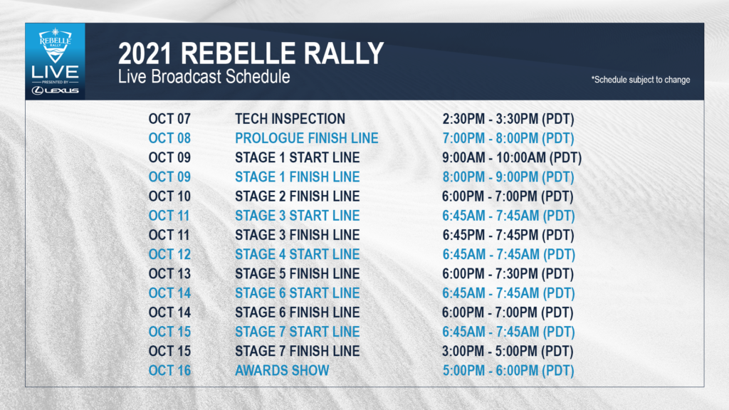 rebelle rally live broadcast schedule