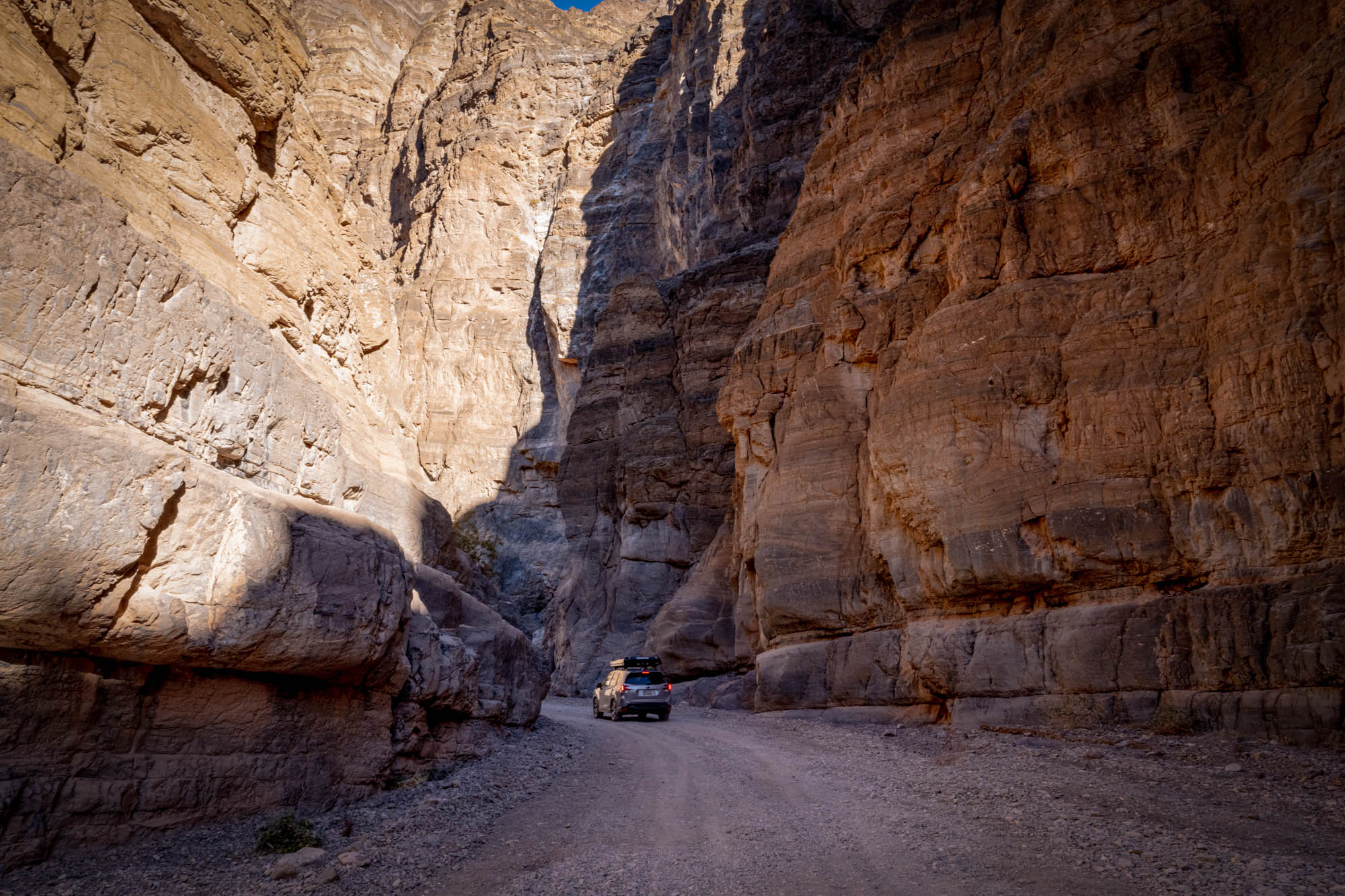 February 20, 2021: Subaru Forester Break Lights In The Shadows Of Titus Canyon in Death Valley